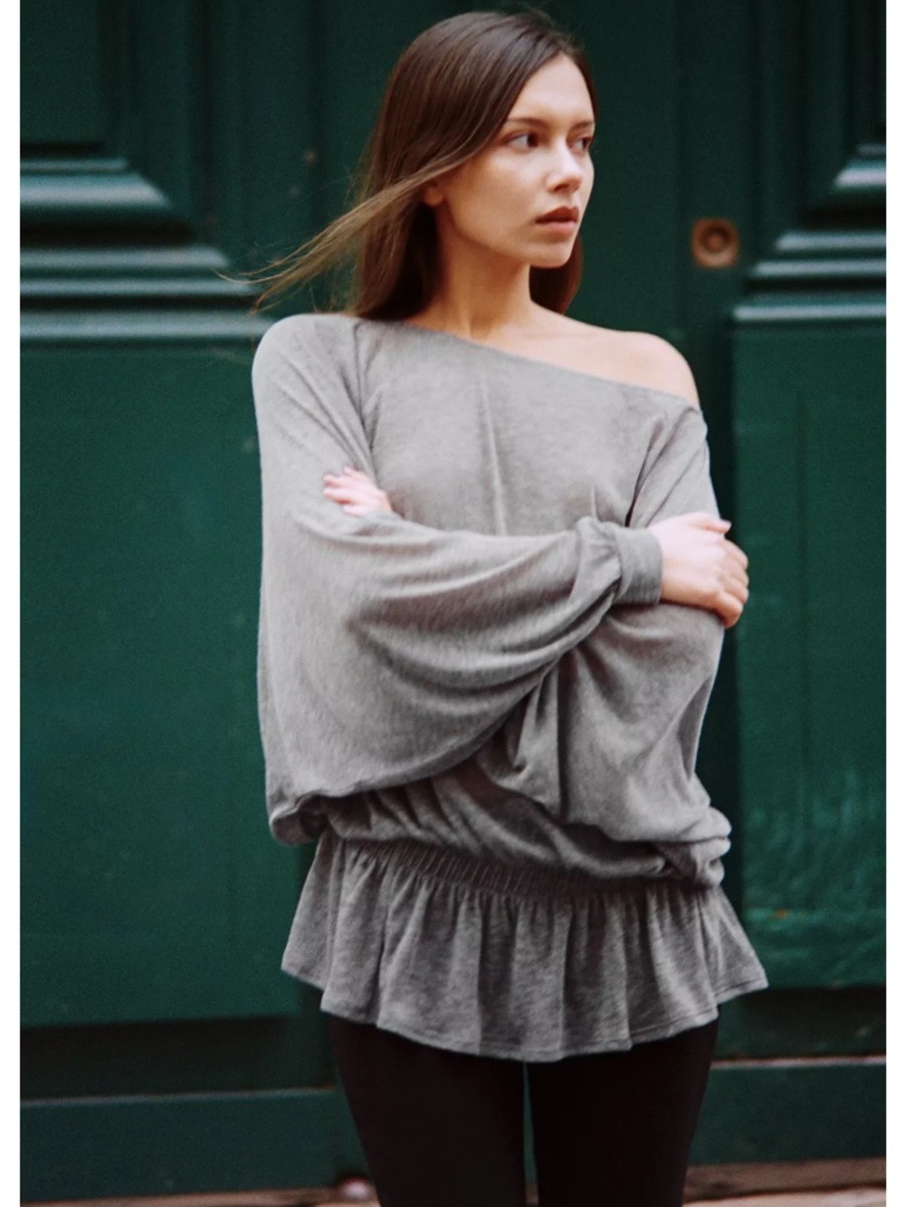 Zara BATWING RUFFLE SLEEVE TOP